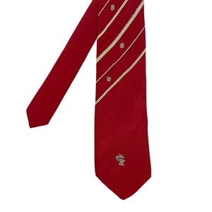 Portofino Red Silk Necktie Mens One Size Striped Crest Made in Italy